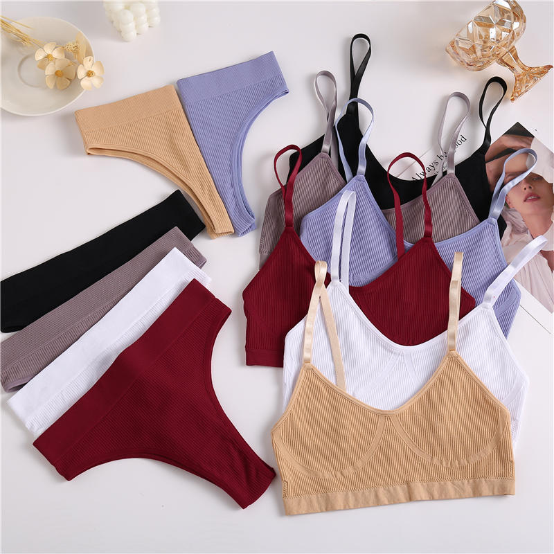 Two-piece bra lingerie set with ribbed bralette and crop tank tops in stretchy fabric, from The Clothing Company Sydney.