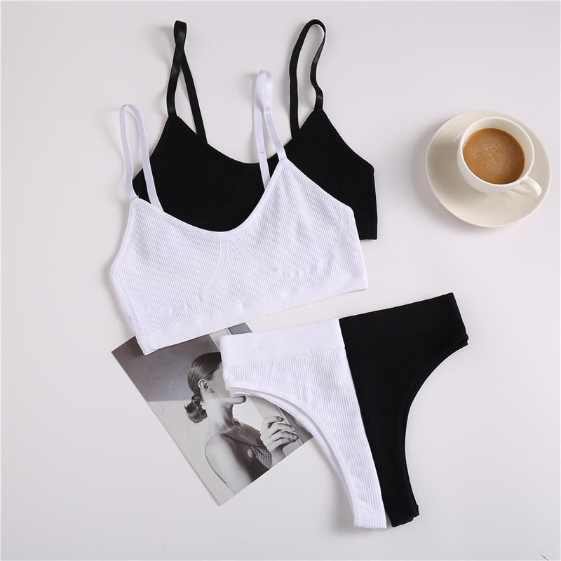 Two-piece ribbed bralette and crop top set from The Clothing Company Sydney, stretchy and basic underwear lingerie for women.