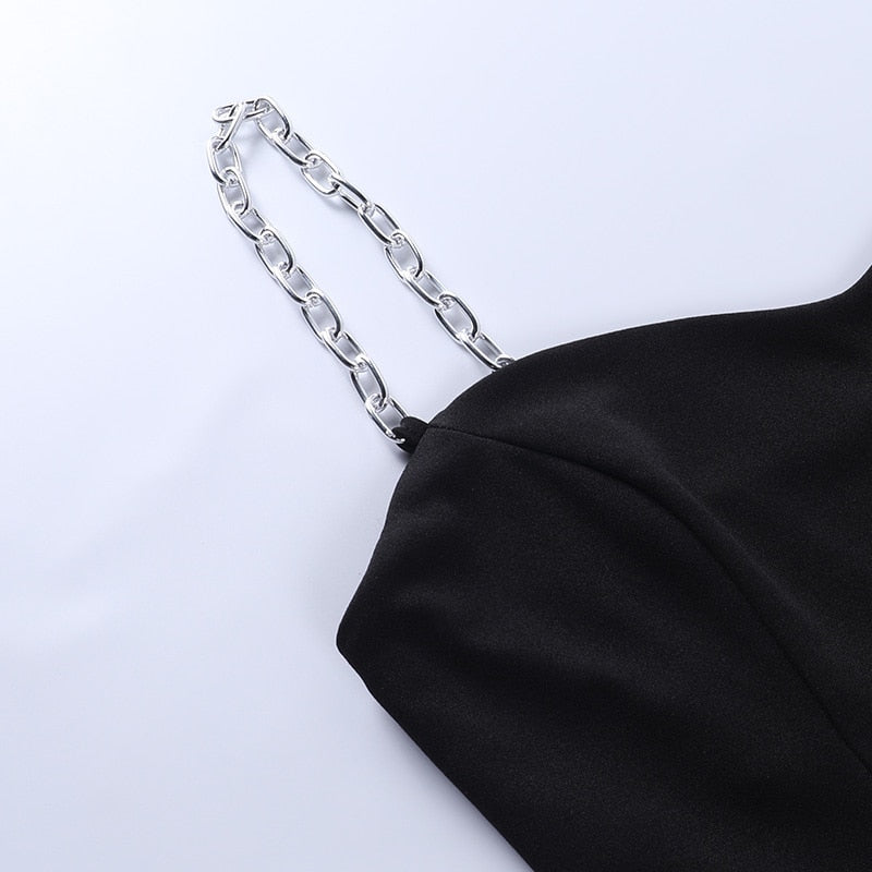 Black strapless sleeveless bodycon dress with split knee-length design, perfect for summer from The Clothing Company Sydney.