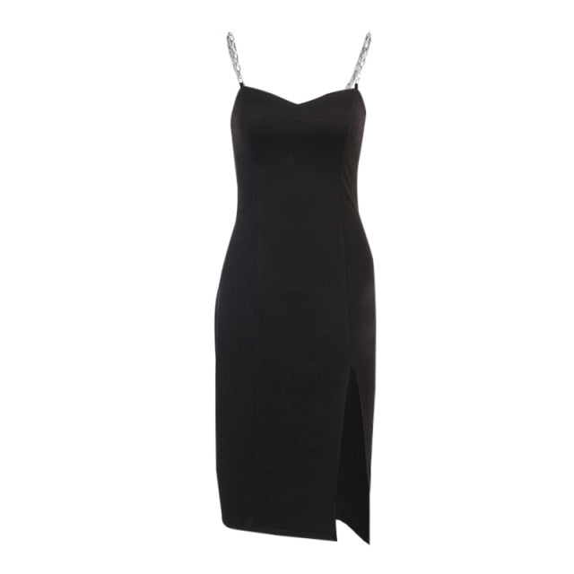 Strapless sleeveless solid knee-length bodycon summer dress with a split, from The Clothing Company Sydney.