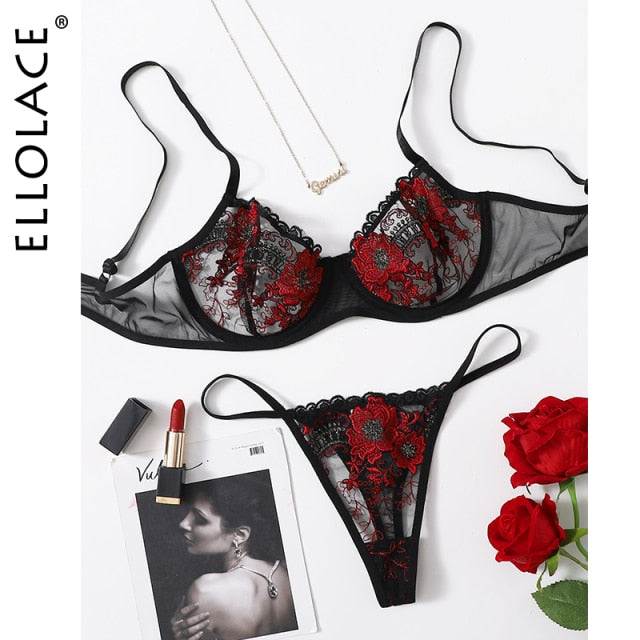 Floral embroidery lace underwear set with underwire push-up bra from The Clothing Company Sydney, featuring delicate floral details.