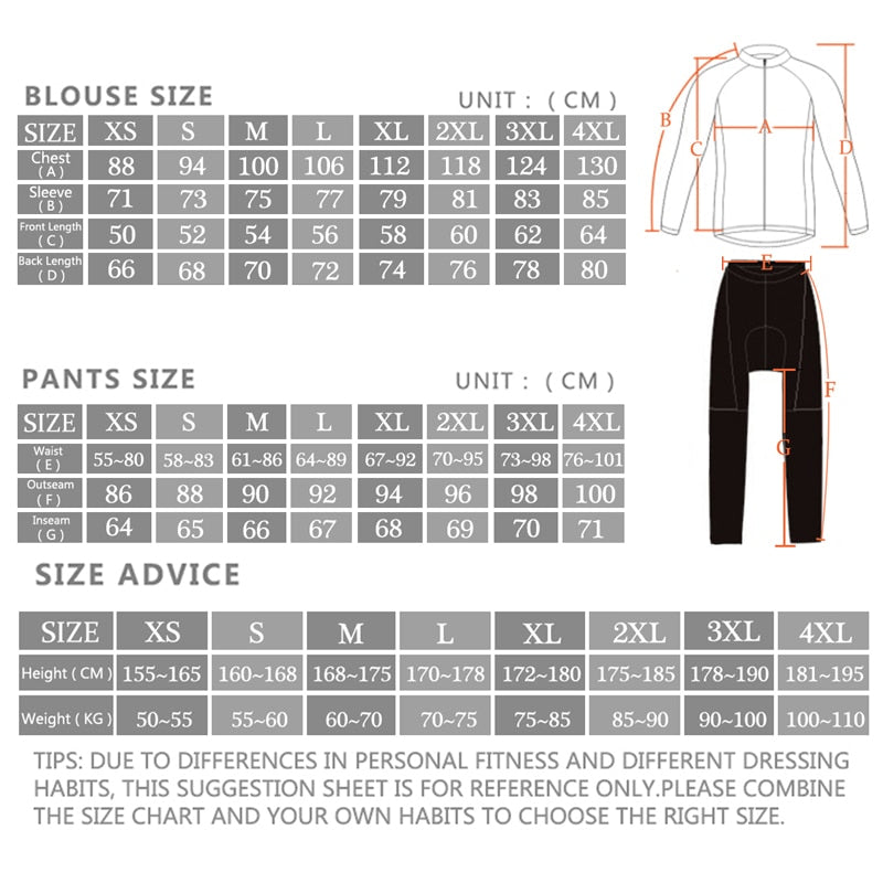 Thermal fleece cycling pants from The Clothing Company Sydney, designed for winter and autumn long-sleeve cycling sportswear.