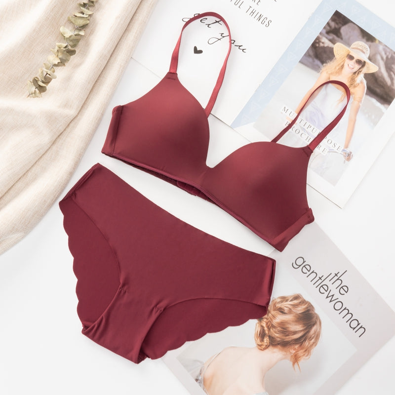Seamless wireless bra and brief underwear set by The Clothing Company Sydney, simple style with adjustable straps and comfortable fit.