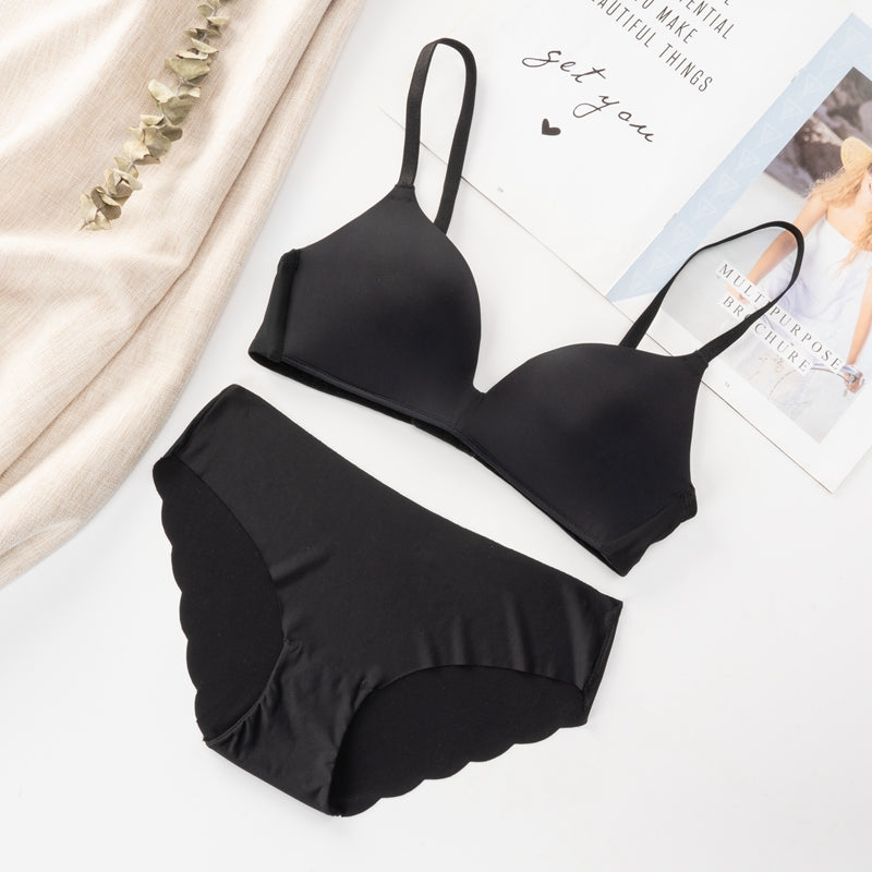 Seamless wireless bra and brief underwear set from The Clothing Company Sydney, with adjustable straps and simple, comfortable design.