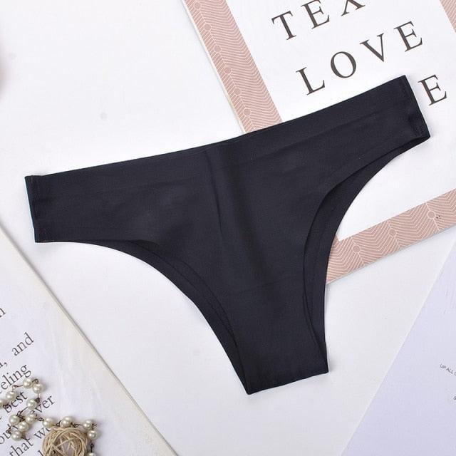 Two-pack seamless women's underwear with low-rise ice silk bikinis in solid colors, featuring T-back design for comfortable fit.