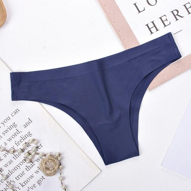 Two seamless women's bikini briefs in solid ice silk, low rise, T-back style, large size, from The Clothing Company Sydney.