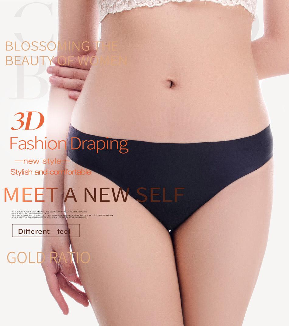 Two pairs of seamless, low-rise women’s ice silk bikini briefs with T-back design in solid colors, from The Clothing Company Sydney.