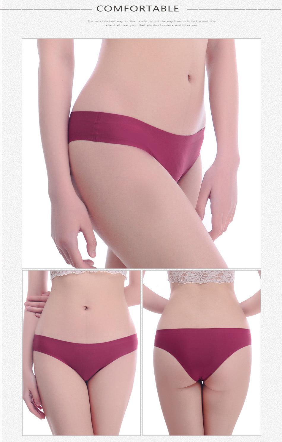 Two seamless women's low-rise ice silk bikini briefs with T-back design, solid color, large size, from The Clothing Company Sydney.