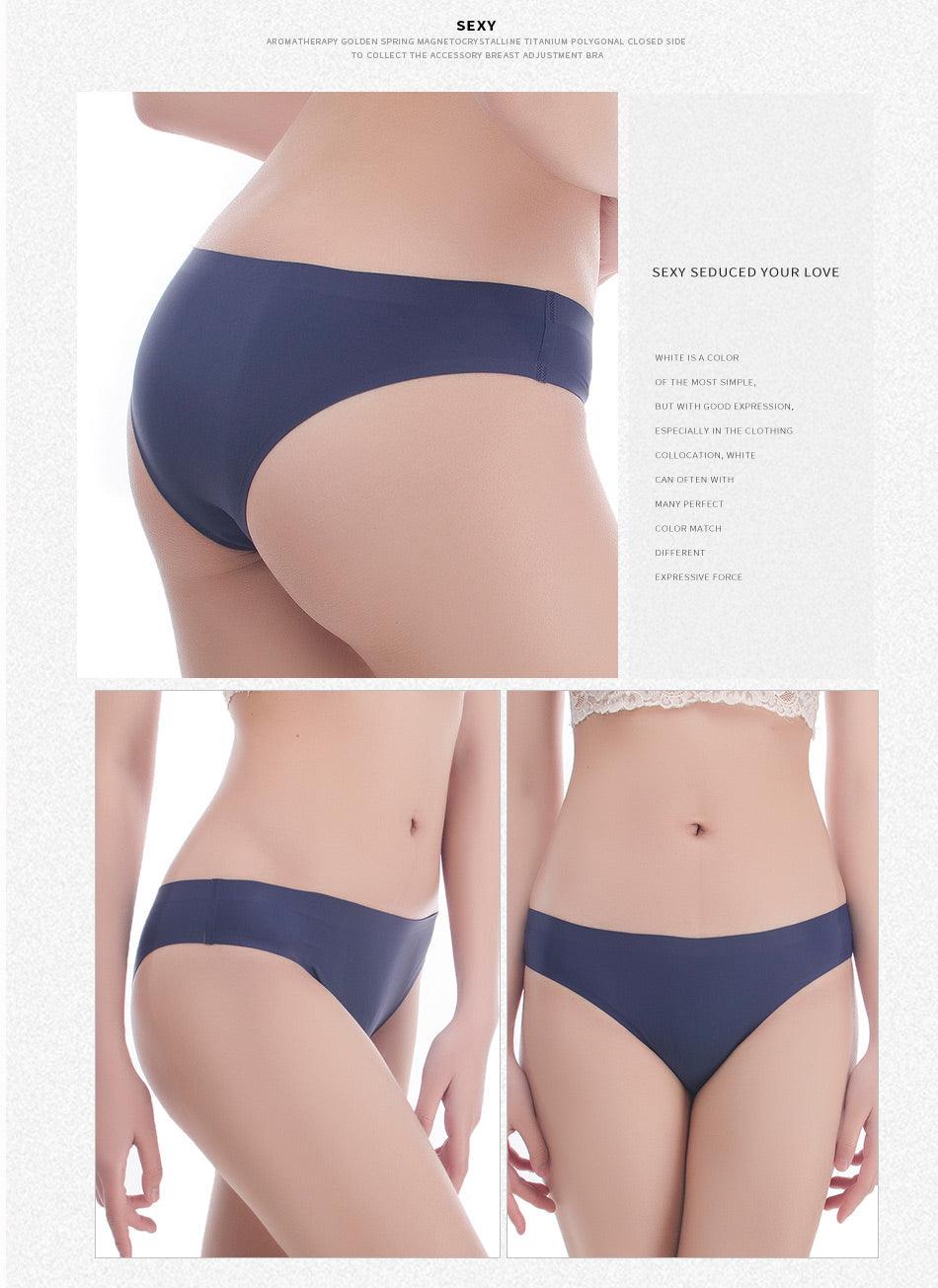 Two pack of seamless, low-rise women’s ice silk bikini briefs with T-back design in solid colors, by The Clothing Company Sydney.