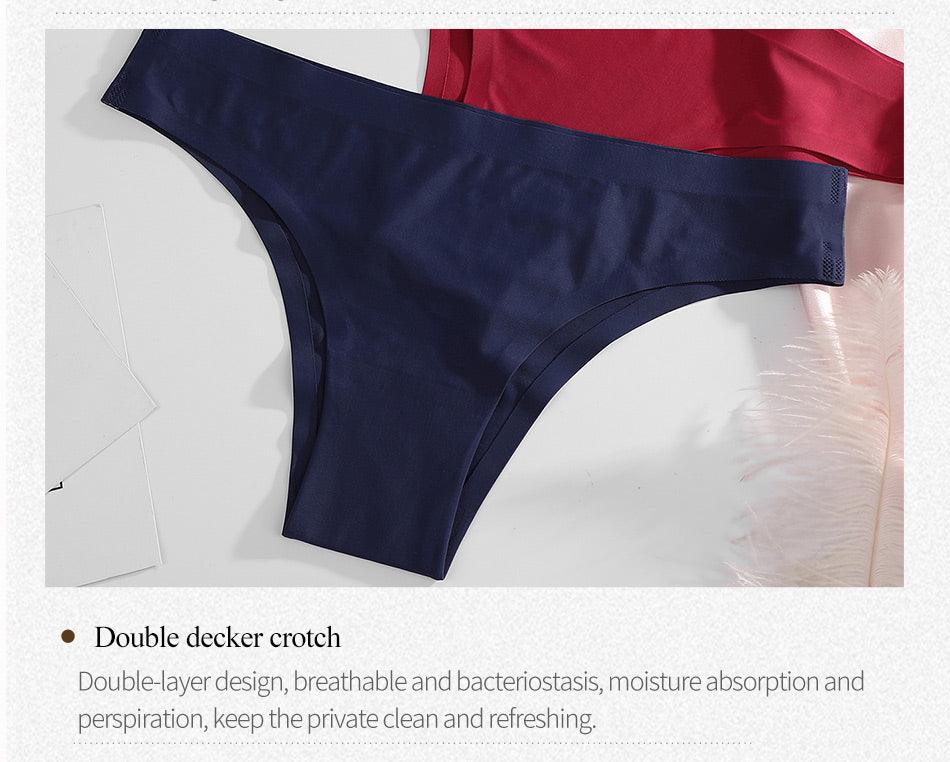 Two seamless, low-rise ice silk bikini panties with T-back design for women, solid color, big size, from The Clothing Company Sydney.