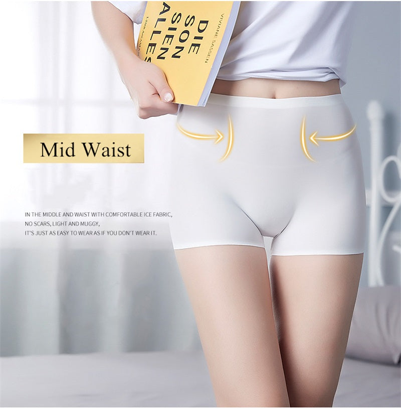 Three pairs of seamless ice silk ladies boyshorts from The Clothing Company Sydney, breathable mid-waist summer underwear.