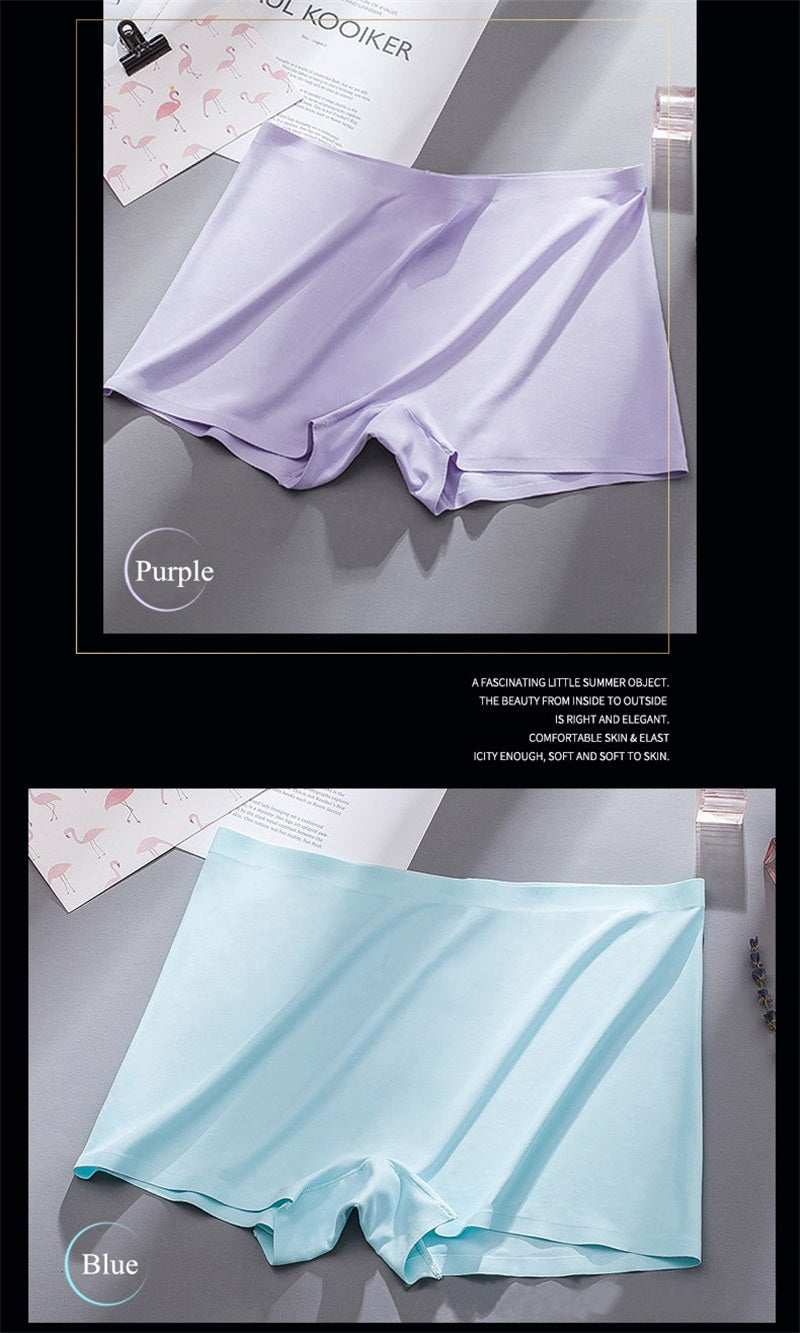 Three pairs of seamless ice silk ladies boyshorts from The Clothing Company Sydney, breathable mid-waist summer underwear.