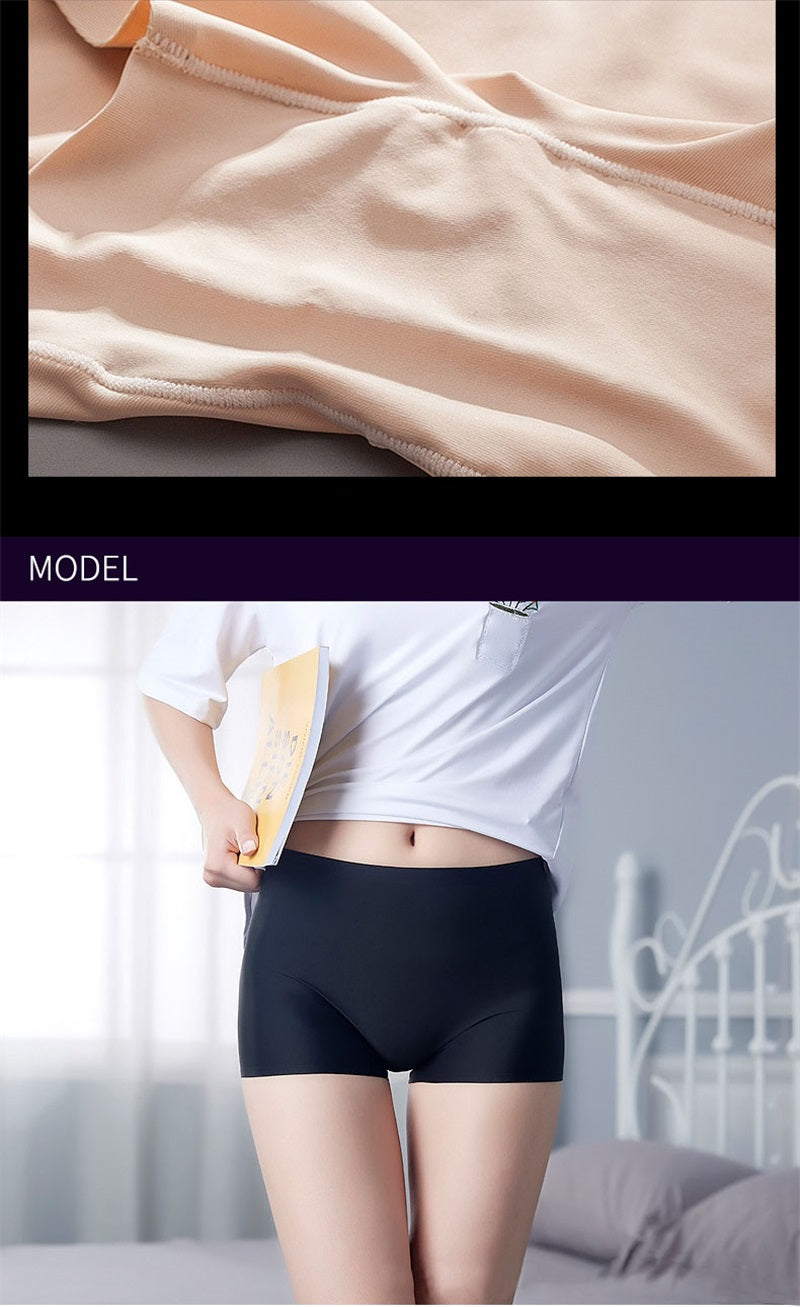 Three-pack of seamless ice silk ladies boyshorts from The Clothing Company Sydney, breathable mid-waist summer safety underwear.