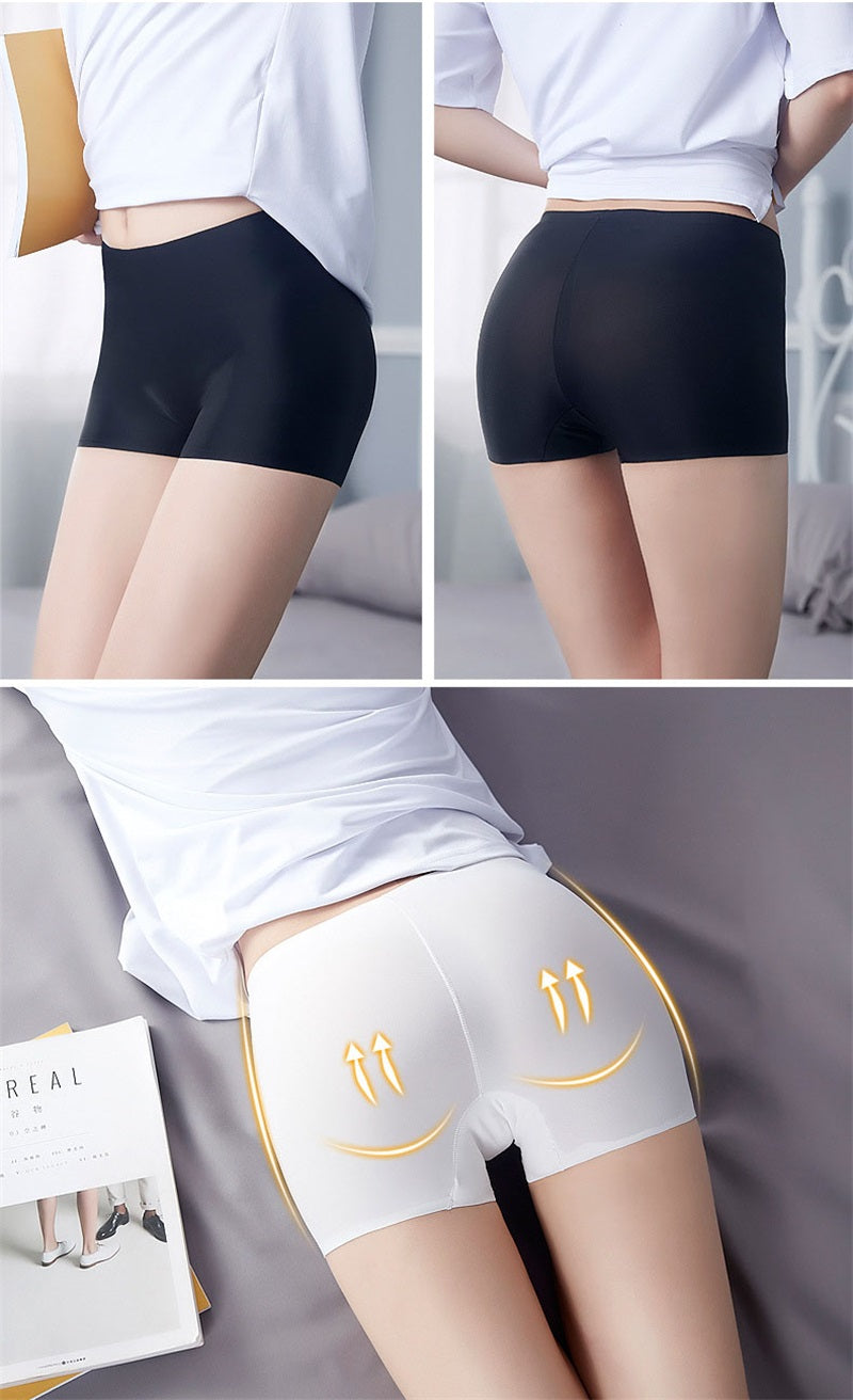 Three-pack of seamless ice silk ladies boyshorts by The Clothing Company Sydney, mid-waist breathable summer underwear with safety shorts style.