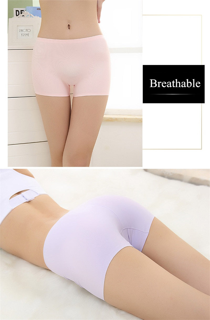 Three pairs of seamless ice silk ladies boyshorts from The Clothing Company Sydney, breathable mid-waist summer underwear.