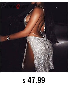Blackless halter mini dress with deep V neckline, silver sequins, and slit, designed for stage shows and parties by The Clothing Company Sydney