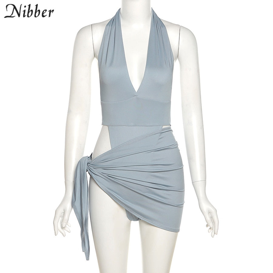 Two-piece beach bikini bodysuit and skirt set for women, stylish vacation wear by The Clothing Company Sydney.