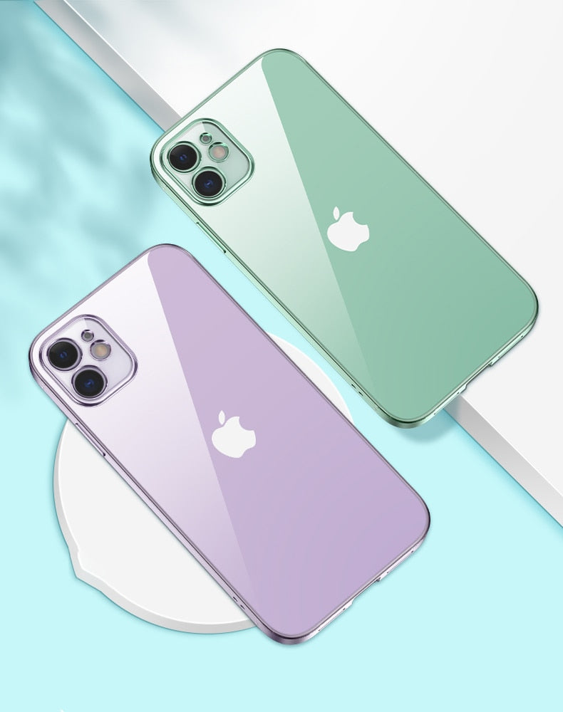 Luxury plating square frame clear silicone phone case for iPhone 11 to 13 Pro Max, soft transparent cover by The Clothing Company Sydney