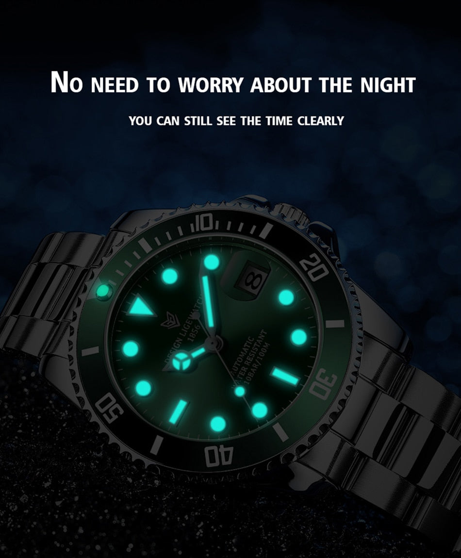 Men's automatic mechanical diving watch by The Clothing Company Sydney, 100ATM waterproof, luminous display, sport fashion watch.