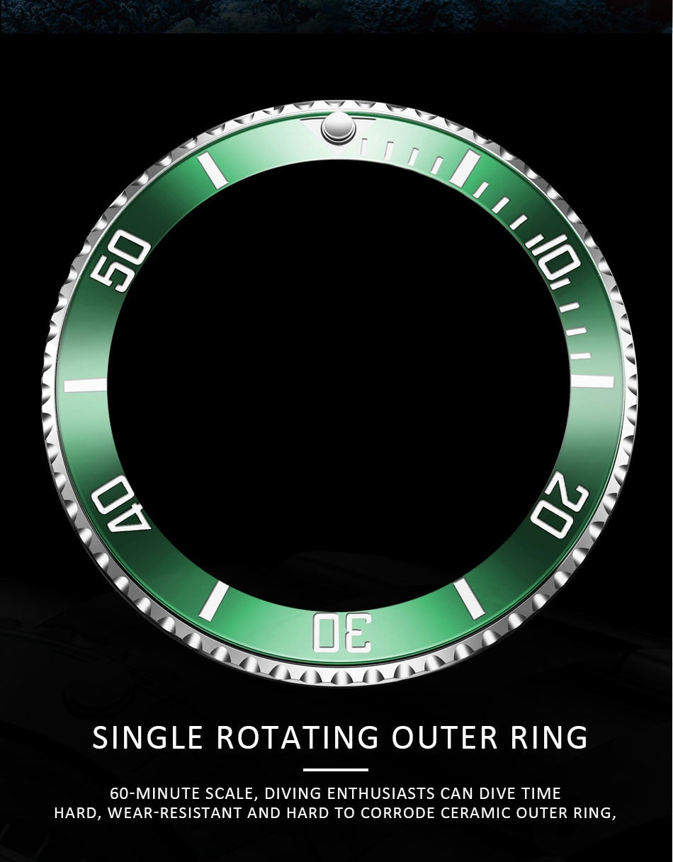 Men's automatic mechanical diving watch by The Clothing Company Sydney, 100ATM waterproof with luminous dial and sporty design.