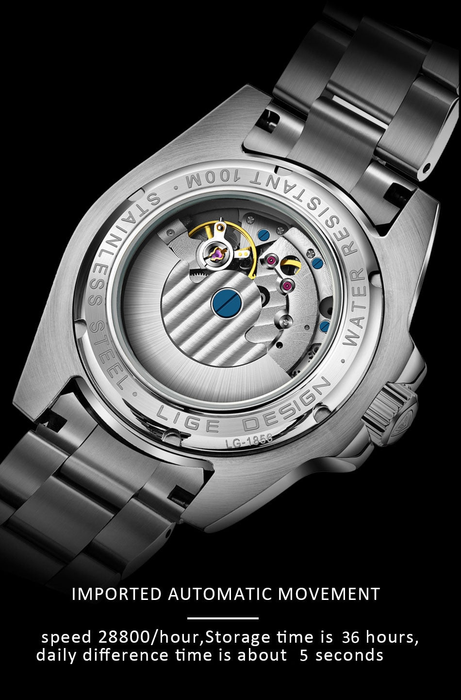 Men's automatic mechanical diving watch by The Clothing Company Sydney, 100ATM waterproof, luminous dial, sporty design.
