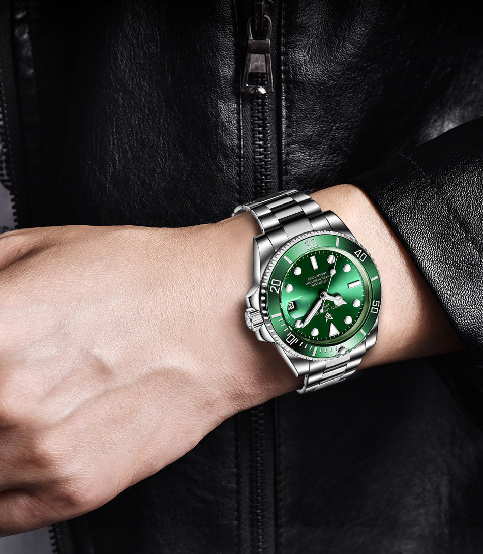 Men's automatic mechanical diving watch by The Clothing Company Sydney, 100ATM waterproof with luminous dial and sporty design.
