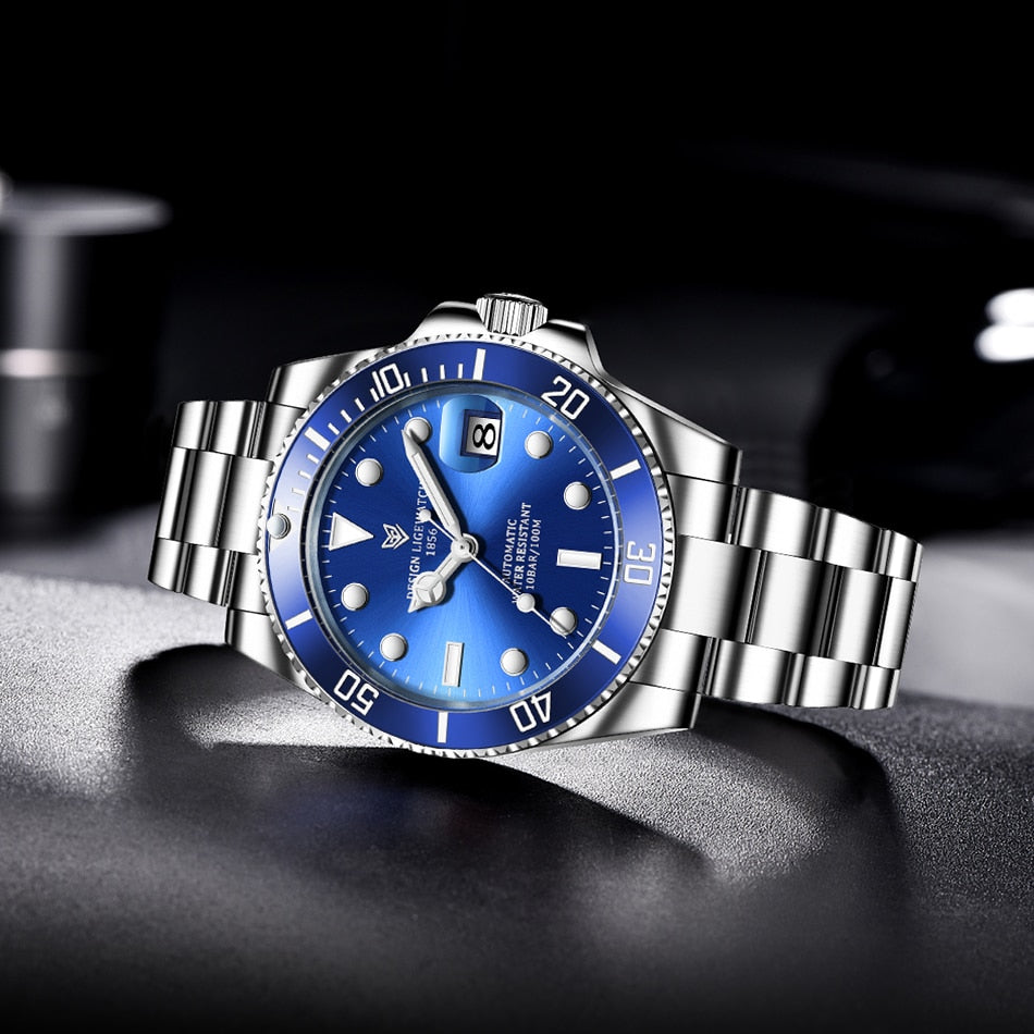 Men's automatic mechanical diving watch by The Clothing Company Sydney, 100ATM waterproof with luminous dial and sporty design.