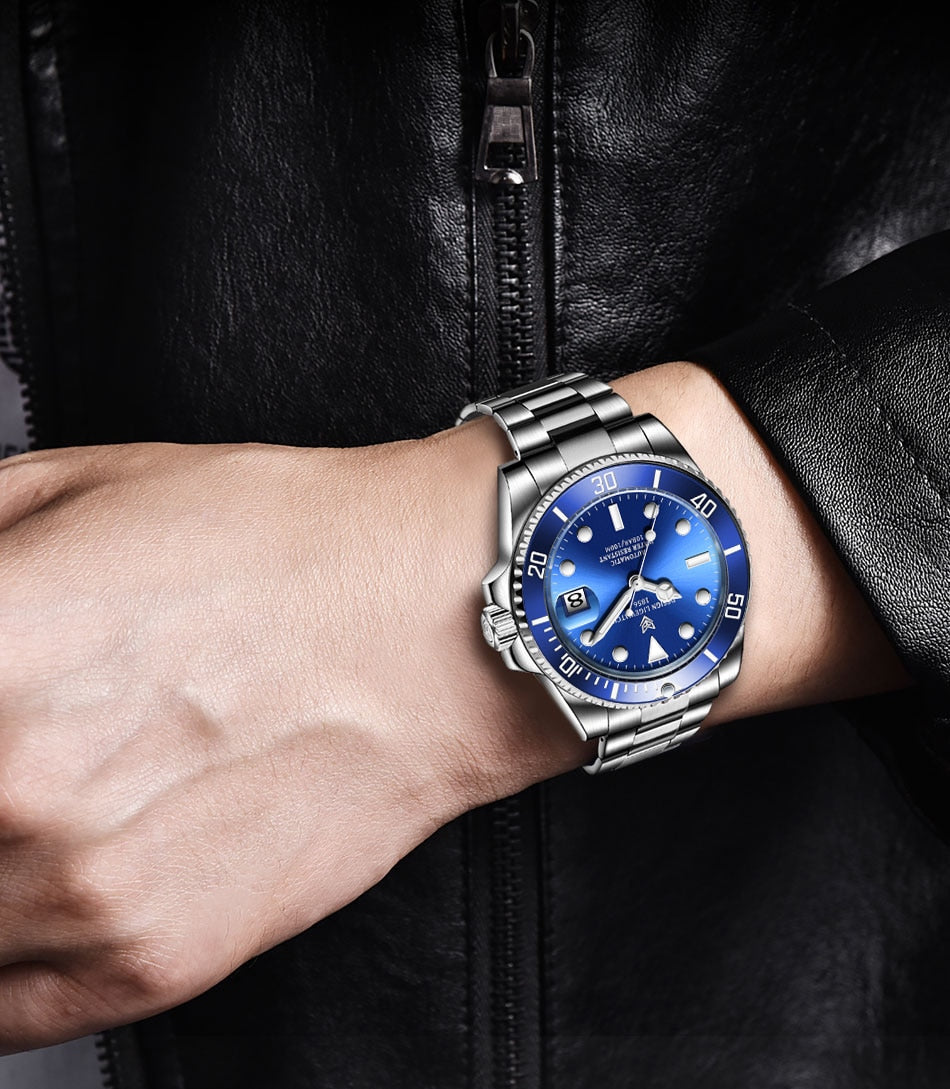 Men's automatic mechanical diving watch by The Clothing Company Sydney, 100ATM waterproof with luminous dial and sporty design.