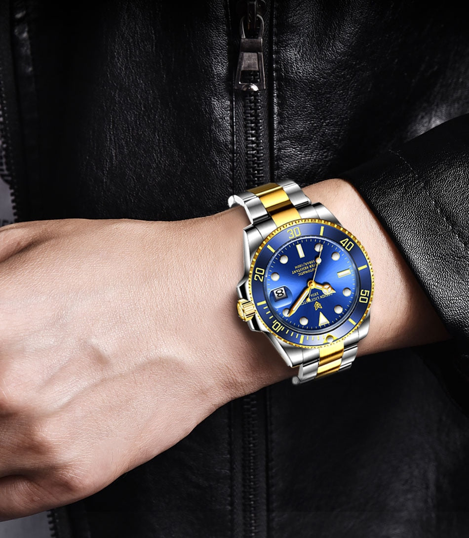 Men's automatic mechanical diving watch by The Clothing Company Sydney, 100ATM waterproof with luminous dial and sport style.
