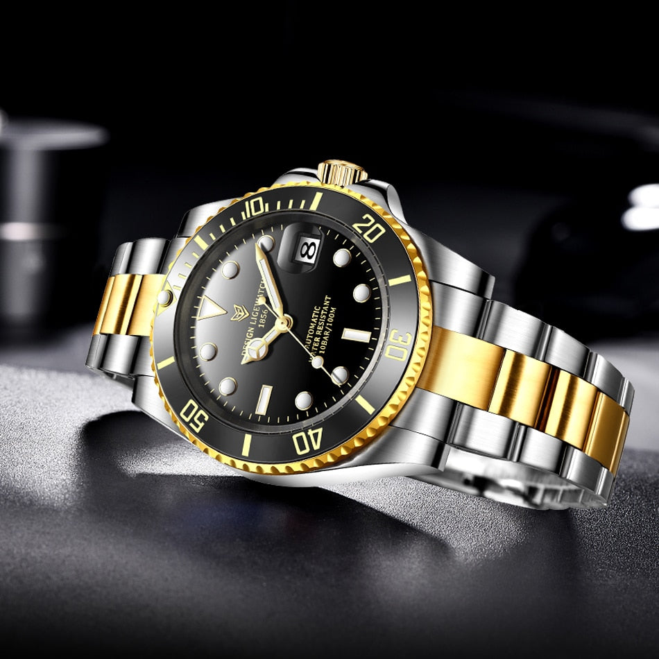 Men's automatic mechanical diver watch by The Clothing Company Sydney, 100ATM waterproof with luminous dial and sporty design.