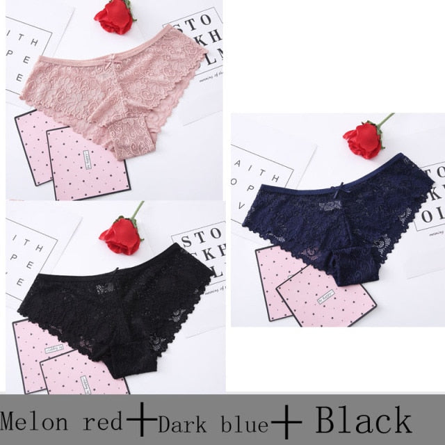 Three-pack of seamless lace thong panties from The Clothing Company Sydney, featuring comfortable, stylish lingerie briefs.