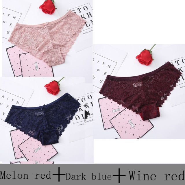 Three-pack of seamless lace thong panties by The Clothing Company Sydney, lightweight and comfortable women's underwear.