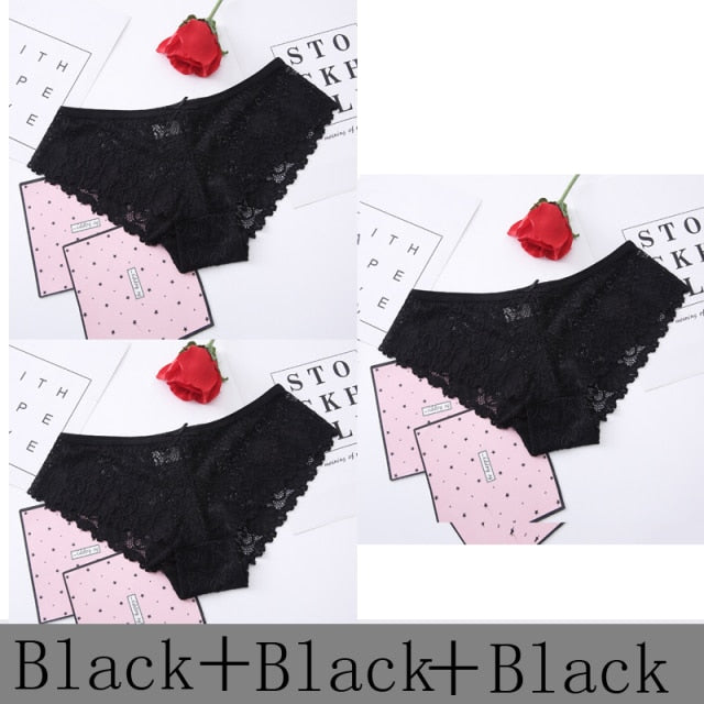 Three-pack of seamless lace thong panties from The Clothing Company Sydney, featuring comfortable, stylish lingerie briefs.