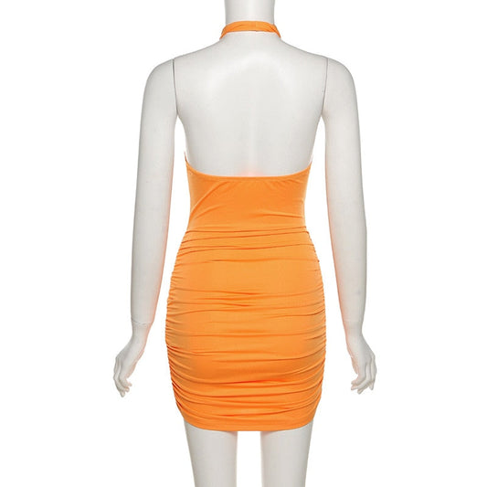Halter Ruched Bodycon Dress Cut Out Backless Sexy Summer Mini Party Night Club Dress The Clothing Company Sydney