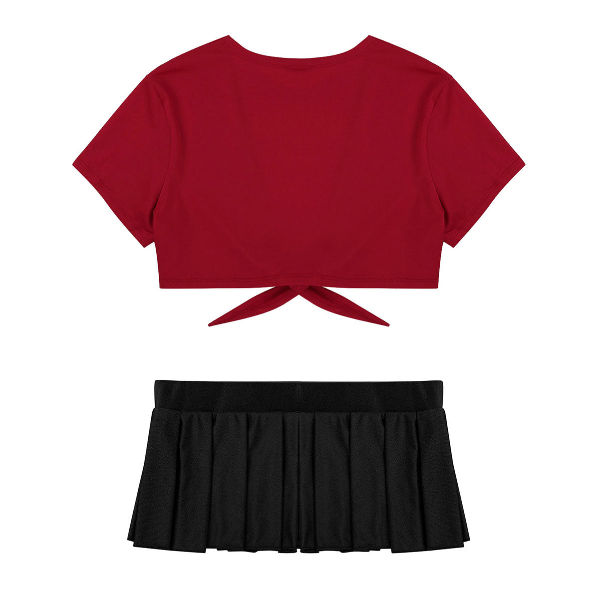 Cosplay schoolgirl costume with short sleeve crop top and pleated mini skirt, ideal for night clubwear and themed events.
