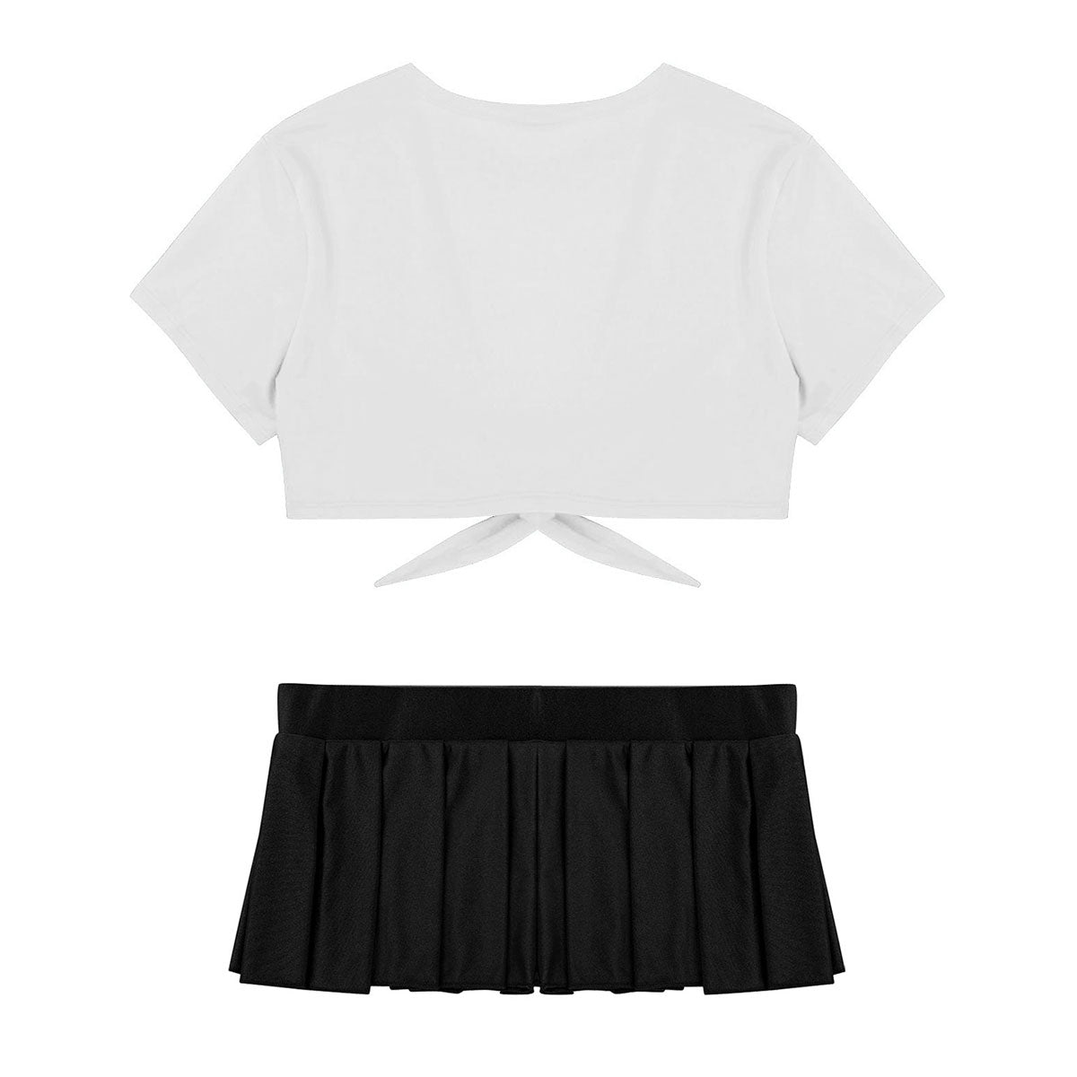 Cosplay schoolgirl costume with short sleeve crop top and pleated mini skirt, perfect for night clubwear and themed events.