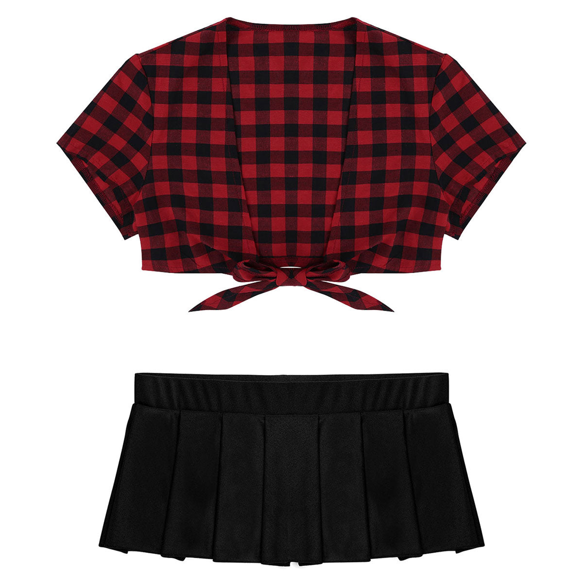 Cosplay schoolgirl costume with short sleeve crop top and pleated mini skirt, designed for night clubwear by The Clothing Company Sydney.