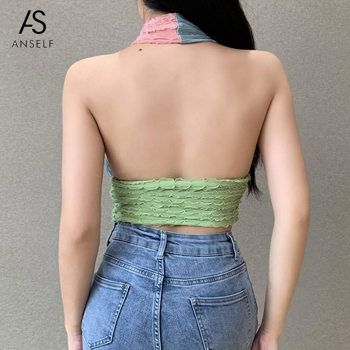 Sleeveless backless cross halter crop top with hollow out design, styled as a sexy bralette by The Clothing Company Sydney.
