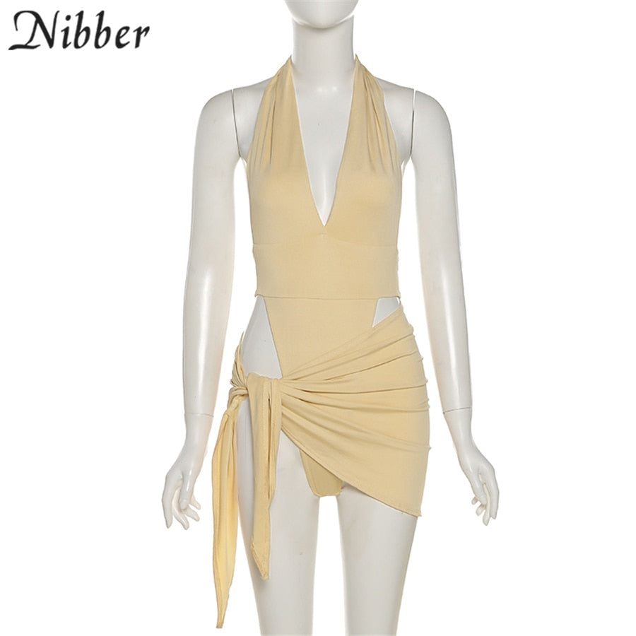 Two-piece beach vacation bikini bodysuit set with skirts for women, featuring a stylish, casual dress from The Clothing Company Sydney.