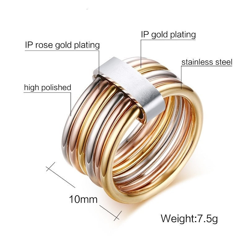 Set of three interlocked wide chain cocktail rings in different colors, designed for women, by The Clothing Company Sydney.
