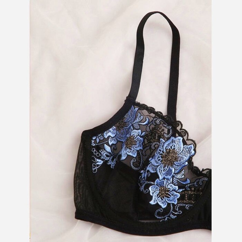 Floral embroidery lace underwear set featuring a push-up underwire bra and matching panties from The Clothing Company Sydney