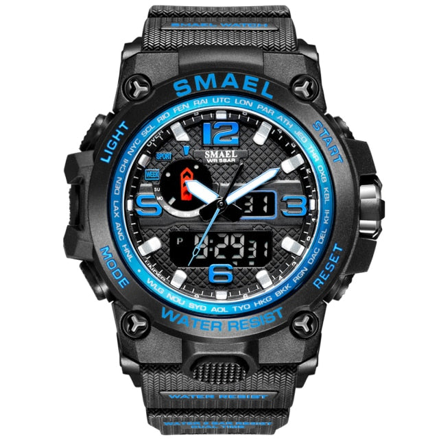 Water-resistant 50M men's military-style wristwatch with dual display, quartz movement, alarm, and sport design by The Clothing Company Sydney.