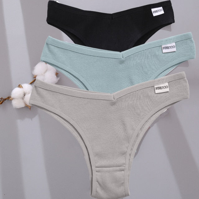 Three-pack cotton mix lingerie thongs from The Clothing Company Sydney, low-rise women's bikini briefs with soft, comfortable fabric.