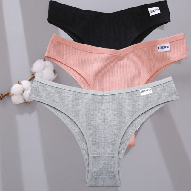 Three-pack cotton mix lingerie thongs with low-rise bikini briefs, Women's underwear by The Clothing Company Sydney.