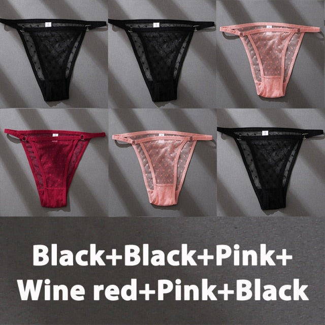 Six-pack of The Clothing Company Sydney lace perspective panties, sexy underwear briefs, plus size lingerie for women.