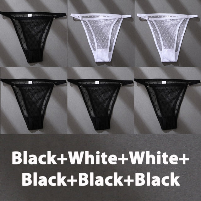 Six-pack of The Clothing Company Sydney lace perspective panties, sexy women's underwear, plus size lingerie briefs.