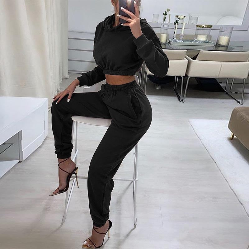 The Clothing Company Sydney autumn winter casual solid tracksuit pants set with long sleeves, hoodie, and trousers for women.