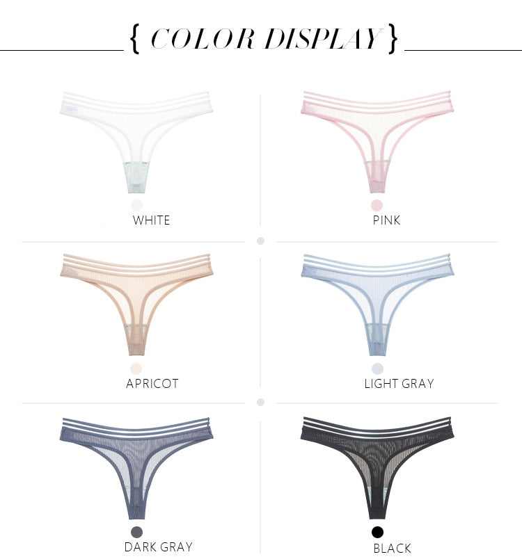 Seamless transparent ice silk G-string thong underwear by The Clothing Company Sydney, low-rise women’s lingerie for sport and yoga.