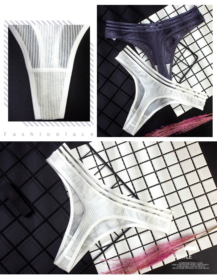 Seamless transparent ice silk mesh thong G-string underwear by The Clothing Company Sydney, low-rise women’s lingerie for yoga or casual wear.