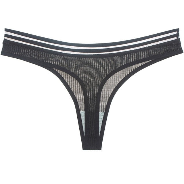 Seamless transparent ice silk mesh G-string thong underwear for women, low-rise lingerie suitable for yoga and everyday wear